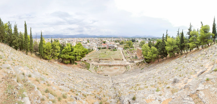 Greece, Argos, antique theater and townscape