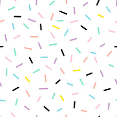 Multicolor sticks cartoon vector seamless pattern. Sweet chocolate glaze hand drawn texture. Dessert, donut topping with powder decorative backdrop. Wallpaper, wrapping paper, textile flat design