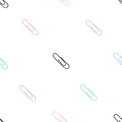 Paper clips cartoon vector seamless pattern. Plastic fasteners hand drawn texture. Stationery item decorative backdrop. Paperwork, deskwork attribute. Wallpaper, wrapping paper, textile flat design