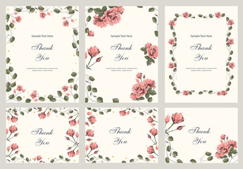 Roses templates for greetings, thanks, text. Vector set.