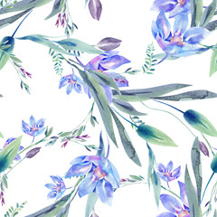 Watercolor Flowers Seamless Pattern. 