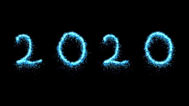 2020 particles lettering glittering against black background 4k. New year celebration background.