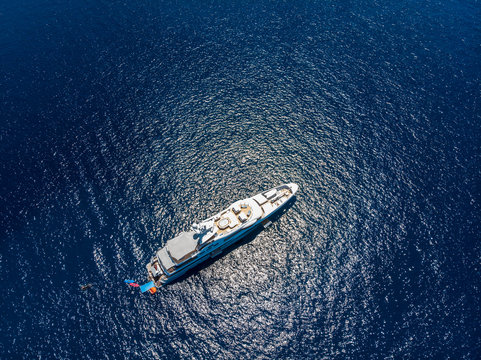 Spain, Majorca, Costa de la Calma, view to a luxury yacht, aerial view