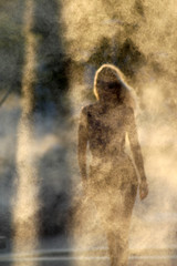 mysterious silhouette of a beautiful girl on a smoky background