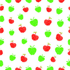 Simple Hand Draw Sketch Seamless red and green apple Pattern for Background, Paper Wrap, Banner, curtain, etc