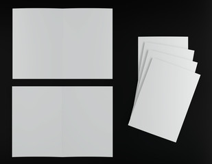 3d render illustration of a leaflet mockup on black background.