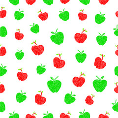 Simple Vector Hand Draw Sketch Seamless red and green apple Pattern for Background, Paper Wrap, Banner, curtain, etc