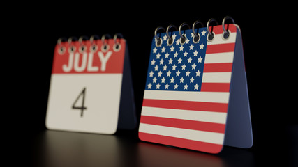 Obraz premium 3d illustration of 4th July independence day, calendar with back American flag