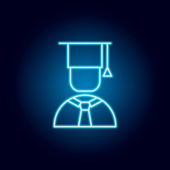 graduate, cap, boy outline icon in neon style. elements of education illustration line icon. signs, symbols can be used for web, logo, mobile app, UI, UX