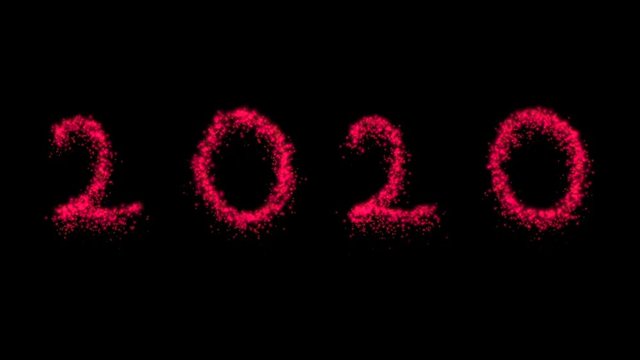 2020 particles lettering glittering against black background. 4k New year celebration background.
