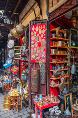 Beautiful market street of old medina in Fes, Morocco
