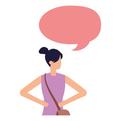 woman with bag waving hand talk bubble