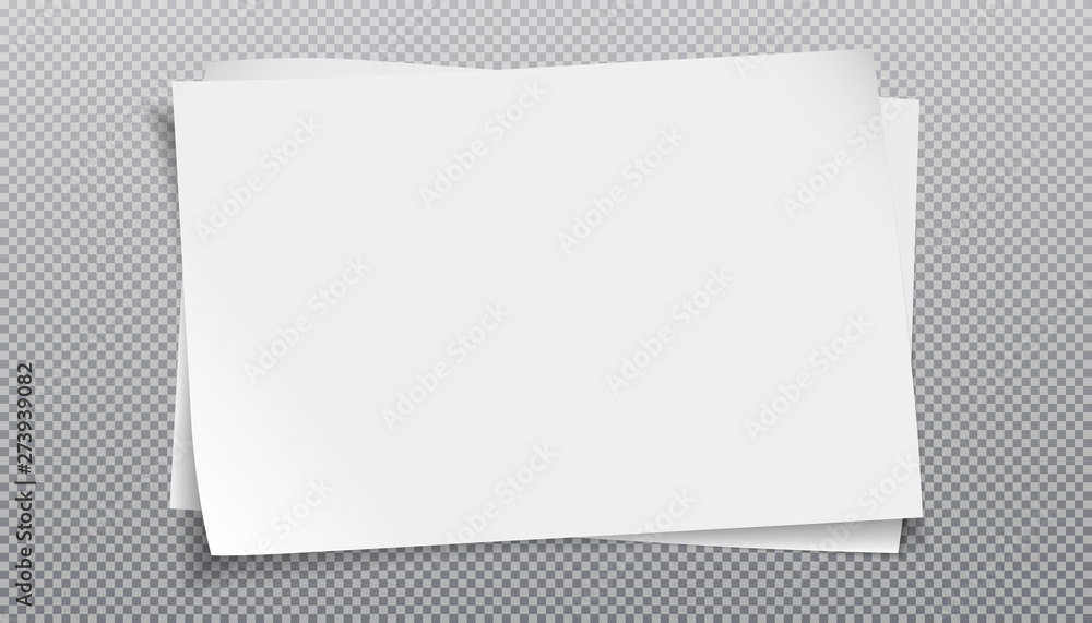 Poster white note, notebook paper with curled corner for text or advertising message on grey squared backgr