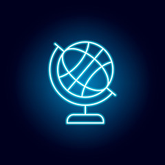 Obraz premium earth globe, geography outline icon in neon style. elements of education illustration line icon. signs, symbols can be used for web, logo, mobile app, UI, UX