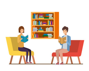 couple with book in hands in living room