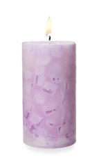 Alight color wax candle on white background