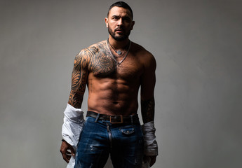 Improving his physique with testosterone. Strong hispanic man full of testosterone. Athletic latino...