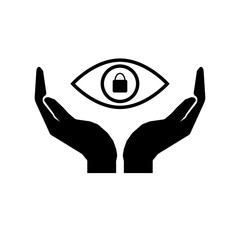 Hands and lock in eye sign - vector icon. Security sign system
