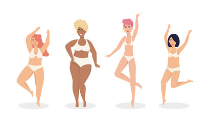 set of cute girls wearing underclothes and flowers