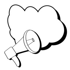 Flat megaphone, bullhorn icon with bubble speech template in comic Pop art style.