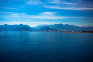 Beautiful landscape of mountains and the Mediterranean sea in Turkey, Antalya.