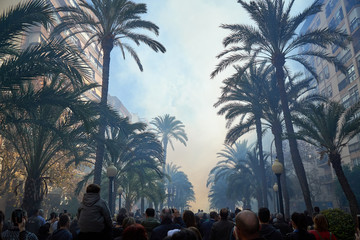 Crowd Looking The Fireworks Alicante