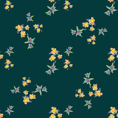 Fototapeta premium Different fantasy flowers are the seamless pattern in abstract style on a colorful background. Vector floral background. Summer background. Design illustration vector. Vector spring template.