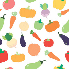 Vegetables seamless pattern on isolated background. Organic food.