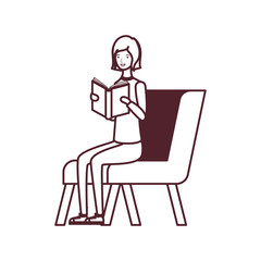silhouette of woman sitting on chair with book in hands