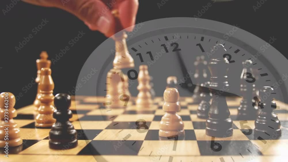 Poster man playing chess and a clock