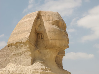 close up of the sphinx at giza near cairo, egypt