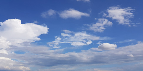clear blue sky with white cloud background. Clearing day and Good weather in the morning.