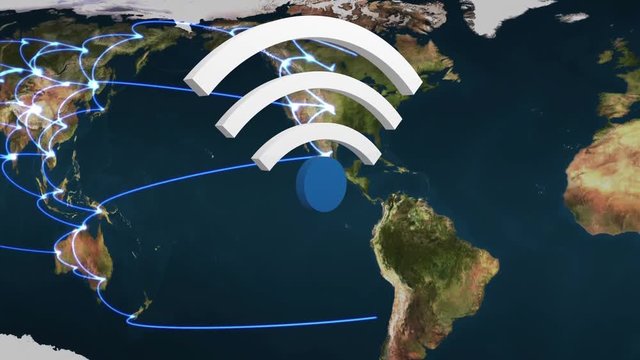WiFi symbol and a world map 