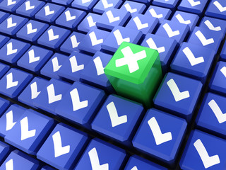 Abstract background, with yes and now symbols on infinite cubes; high quality 3d rendering