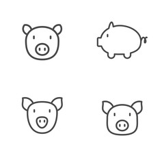 Set of pig vector illustration with line design suitable for logo or icon.