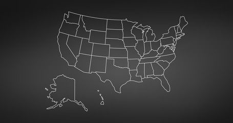 black thin line usa map contour. education infographic element. stroke flat style design. Vector illustration isolated on black background © CarryLove