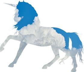 Unicorn, double exposure on white background