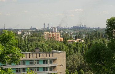 Voronezh river and Novolipetsk metallurgical combine in Lipetsk. Russia