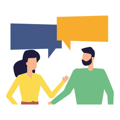 Fototapeta premium man and woman characters talk bubble