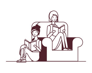 women sitting on chair with book in hands