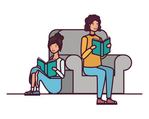 couple sitting on chair with book in hands