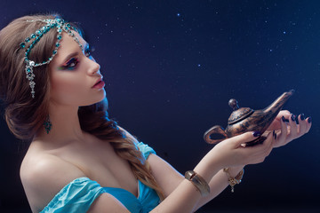 Arab night, make a wish at gene's. Fabulous heroine Jasmine with a magic lamp.