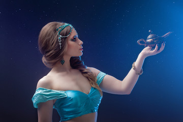 Arab night, make a wish at gene's. Fabulous heroine Jasmine with a magic lamp.