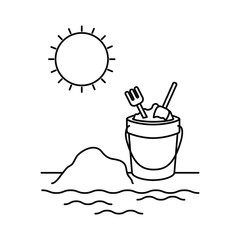 silhouette of sand bucket with tools to play