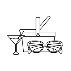 silhouette of straw picnic basket on white background