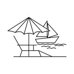 silhouette of umbrella striped with beach chair
