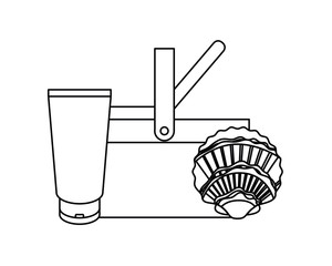 silhouette of straw picnic basket on white background