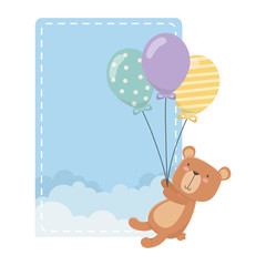 Teddy bear cartoon and balloons design