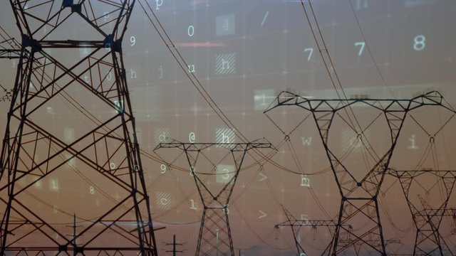 Cyber security words and power lines