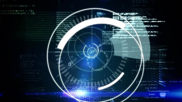 Program codes and 5G written in the middle of a futuristic circles